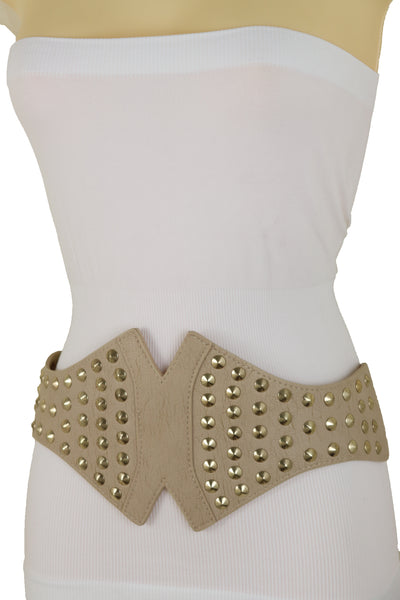 Brand New Women Black Stretch Waistband Fashion Belt Gold Triangle Buckle Size S M