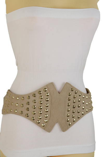Brand New Women Black Stretch Waistband Fashion Belt Gold Triangle Buckle Size S M