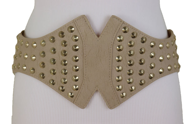 Brand New Women Black Stretch Waistband Fashion Belt Gold Triangle Buckle Size S M