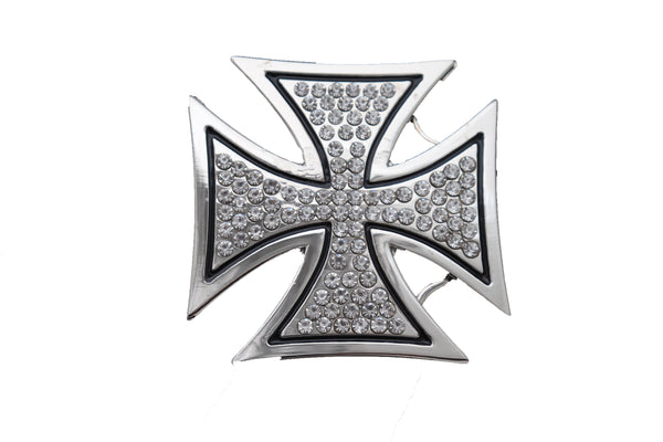 Brand New Men Women Fashion Belt Buckle Silver Metal Western Cross Religious Sign Bling
