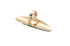 Ring Long Gold Metal Oval Shape Blue Bling Sleek Size 8