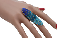 Gold Or Silver Metal Multi Rhinestone Long Leave Knuckle Adjustable Ring Accessories
