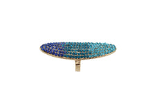 Ring Long Gold Metal Oval Shape Blue Bling Sleek Size 8