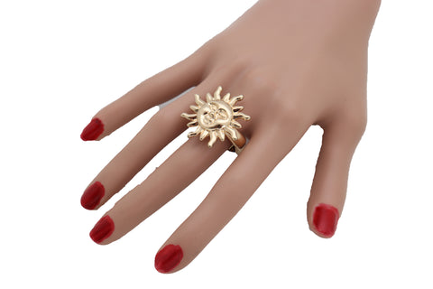 Brand New Women Fashion Jewelry Ring Gold Metal Smiling Sun Rise One Size Elastic Band