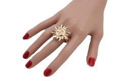 Ring Gold Metal Smiling Sun Rise One Size Elastic Band
