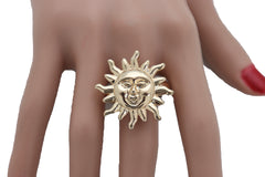 New Jewelry Ring Gold Metal Smiling Sun Rise One Size Fits All Elastic Band