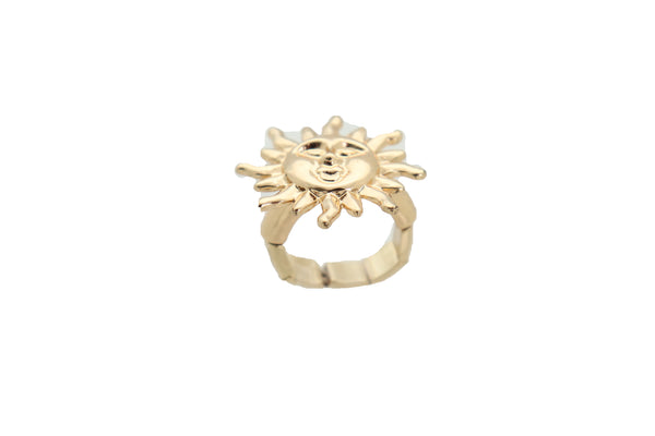 Brand New Women Fashion Jewelry Ring Gold Metal Smiling Sun Rise One Size Elastic Band