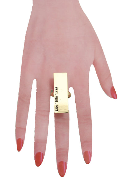 Brand New Women Ring Gold Metal VENI VIDI VICI Fashion Jewelry Elastic Band Rectangle Fun
