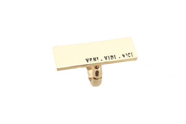 Brand New Women Ring Gold Metal VENI VIDI VICI Fashion Jewelry Elastic Band Rectangle Fun
