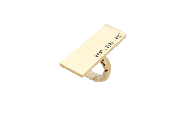 Brand New Women Ring Gold Metal VENI VIDI VICI Fashion Jewelry Elastic Band Rectangle Fun