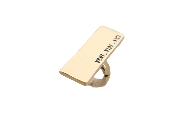 Brand New Women Ring Gold Metal VENI VIDI VICI Fashion Jewelry Elastic Band Rectangle Fun