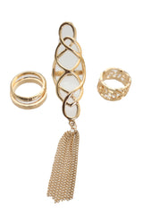 4pc Gold Filagree & Tassel Ring Set