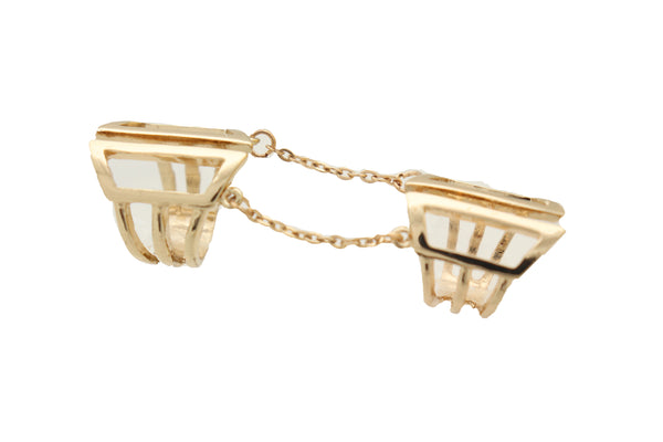 Women Gold Cuff Ring Metal Long Finger Double Fashion Jewelry Adjustable Band Up to Size 9