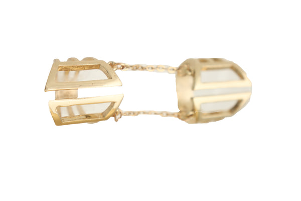 Women Gold Cuff Ring Metal Long Finger Double Fashion Jewelry Adjustable Band Up to Size 9