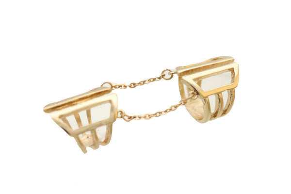 Women Gold Cuff Ring Metal Long Finger Double Fashion Jewelry Adjustable Band Up to Size 9