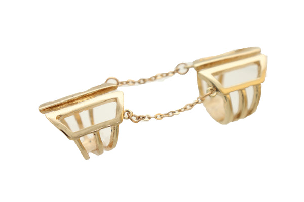 Women Gold Cuff Ring Metal Long Finger Double Fashion Jewelry Adjustable Band Up to Size 9