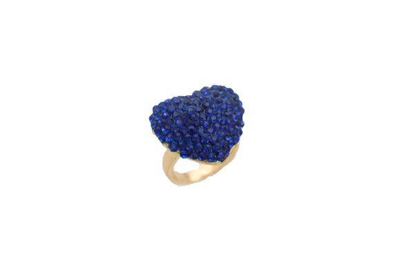 Women Gold Metal Bling Ring Blue Heart Fashion Jewelry Friendship Love Size 7.5 Great Gift