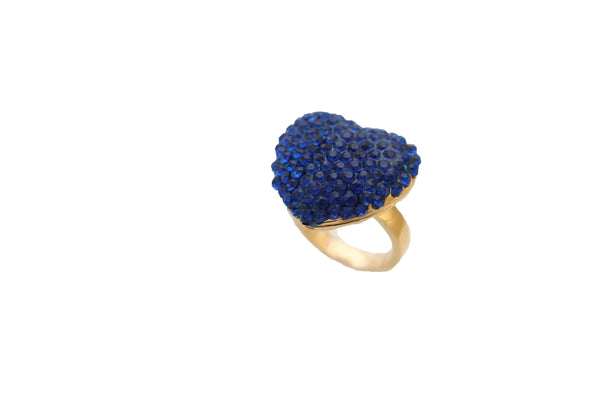 Brand New Women Gold Metal Bling Ring Blue Heart Fashion Jewelry Friendship Love Size 7.5