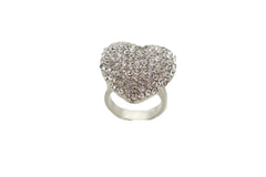 Silver Rhinestone Covered Heart Shaped Ring Size 7.5