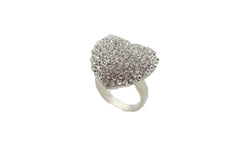 Silver Rhinestone Covered Heart Shaped Ring Size 7.5
