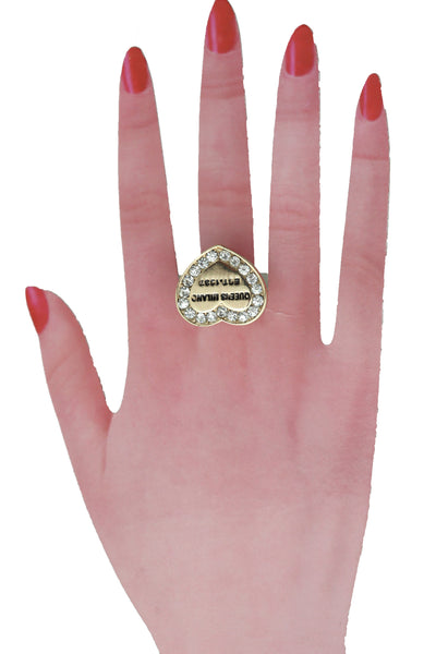 Brand New Women Gold Ring Metal Elastic Band Fashion Love Queens Heart Milano One Size