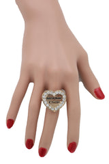 Queens Milano est. 1837 Rhinestone Outlined Gold Heart Ring