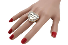 Women Gold Ring Metal Elastic Band Fashion Love Queens Heart Milano Est 1837 One Size Fits All
