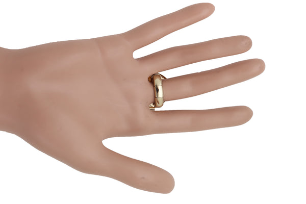 Brand New Women Gold Ring Metal Elastic Band Fashion Love Queens Heart Milano One Size