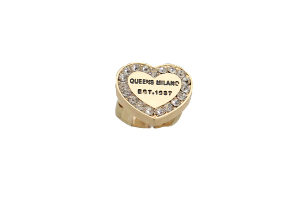 Brand New Women Gold Ring Metal Elastic Band Fashion Love Queens Heart Milano One Size