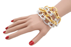 Silver Gold Color Metal Chunky Chain Thick Links Bracelet