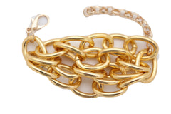 Gold Metal Chain Links Multi Strands Wrist Bracelet Bling