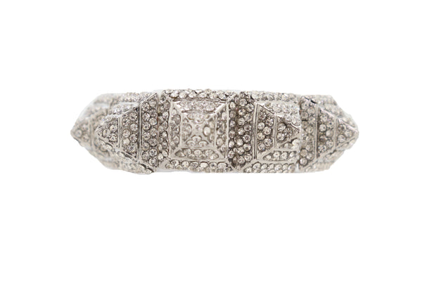 Brand New Women Elegant Fashion Jewelry Silver Metal Bracelet Shiny Bling Pyramid Spikes One Size Fits All