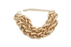 Women Bracelet Gold Textured Chain Links Double Strands Bulky Attractive Stylish Look