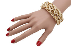 Bracelet Gold Textured Chain Links Double Strands Bulky