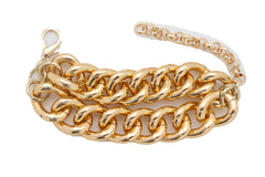 Wrist Bracelet Gold Metal Chain Links Double Strands Bling Bulky Style Hot