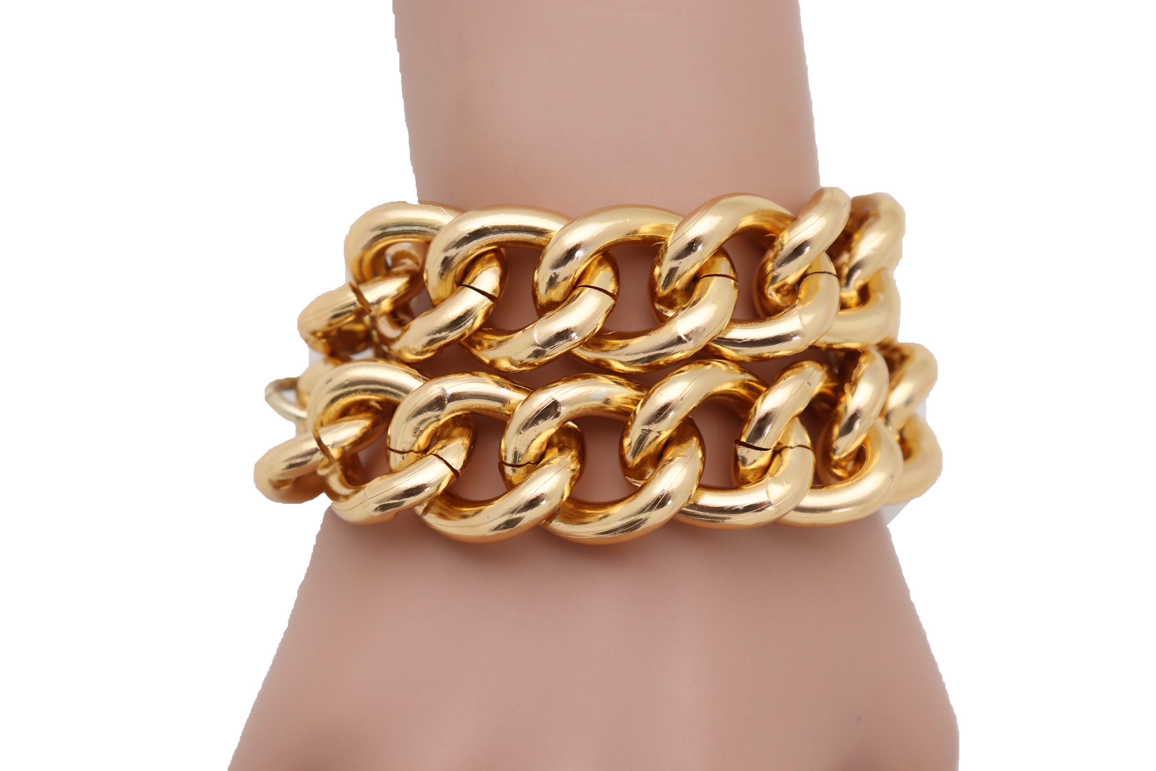 Brand New Women Wrist Bracelet Gold Metal Chain Links Double Strands B   alwaystyle4you