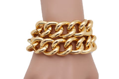 Gold Colored Double Strand Thick Chain Link Bracelet