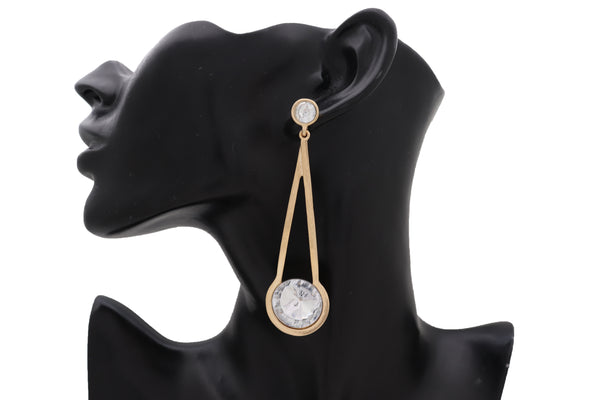 Brand New Women Elegant Fancy Earrings Set Gold Metal Hook Dangle Fashion Bling Jewelry