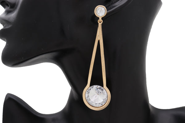 Brand New Women Elegant Fancy Earrings Set Gold Metal Hook Dangle Fashion Bling Jewelry
