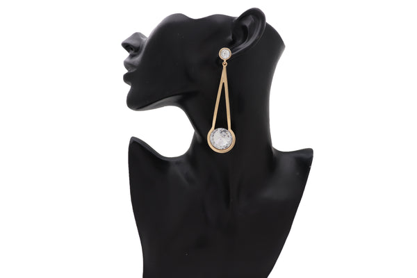 Brand New Women Elegant Fancy Earrings Set Gold Metal Hook Dangle Fashion Bling Jewelry