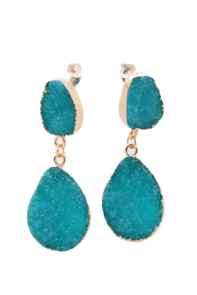 Brand New Women Earrings Set Cute Gold Metal Dangle Turquoise Blue Color Fashion Jewelry Elegant Style