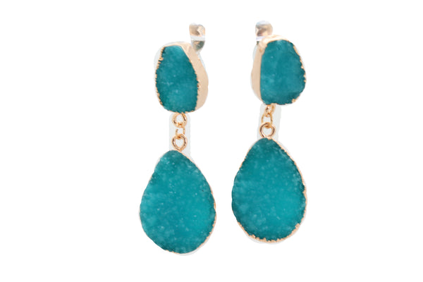Brand New Women Earrings Set Cute Gold Metal Dangle Turquoise Blue Color Fashion Jewelry Elegant Style
