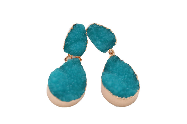 Brand New Women Earrings Set Cute Gold Metal Dangle Turquoise Blue Color Fashion Jewelry Elegant Style