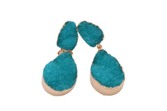 Earrings Set Cute Gold Metal Dangle Turquoise Blue Color Elegant Style