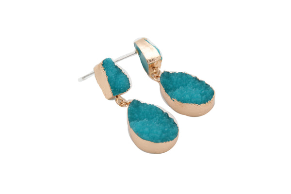Brand New Women Earrings Set Cute Gold Metal Dangle Turquoise Blue Color Fashion Jewelry Elegant Style