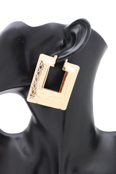 Brand New Women Hook Earrings Gold Color Metal Big Square Shape Sexy Geometric Statement