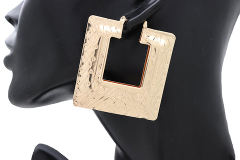 Brand New Women Hook Earrings Gold Color Metal Big Square Shape Sexy Geometric Statement
