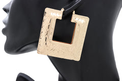 Hook Earrings Gold Color Metal Big Square Shape Sexy Geometric Statement