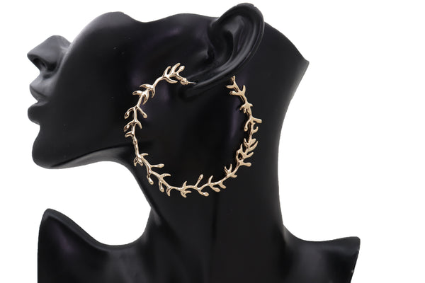 Brand New Women Big Hoop Earrings Fashion Metal Hook Branches Greek Style Fashion Jewelry Elegant Look