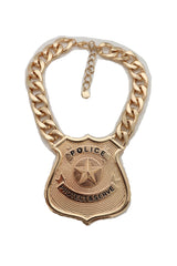 Gold Metal Thick Chain Necklace Big Police Badge Pendant Protect & Serve Bulky